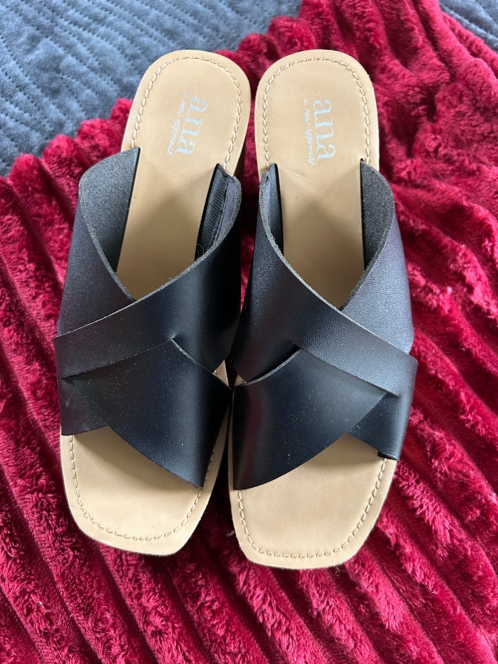 a.n.a Black Crisscross Slide Mules